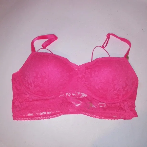 Victoria Secret PINK Bralette Bra XL Neon Pink Lace Push Up Underwire New - Picture 2 of 6